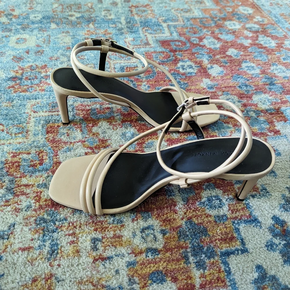 Rebecca Minkoff Women's 10 Nanine Rosewood Cream Leather Strappy Heels Sandals